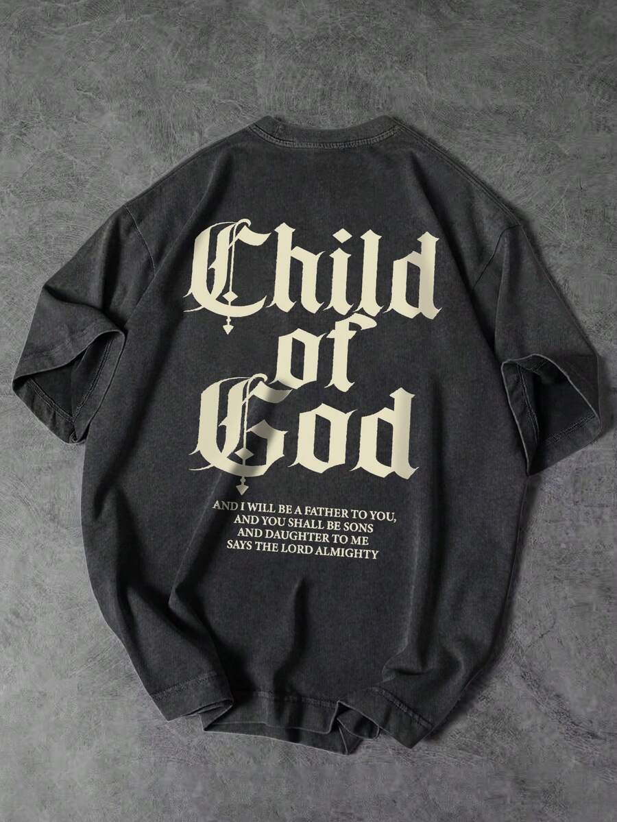 Manfinity EMRG Camiseta de manga corta casual con estampado de eslogan para hombre, verano - Negro - Ver 1