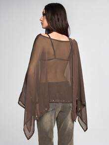ROMWE Grunge Punk Bohemian Style Scarf Decor Off-Shoulder Asymmetrical Hem Cover-Up - Brown - View 3