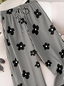 CosyJoli 休闲简约条纹印花黑色大码女式宽松长裤，适合度假、音乐节等场合 - 彩色 - 查看 7