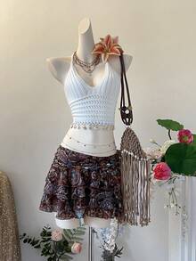 INAWLY Women's Retro Ruffle Hem Casual Versatile Fashion Mini Skirt - Multicolor - View 3