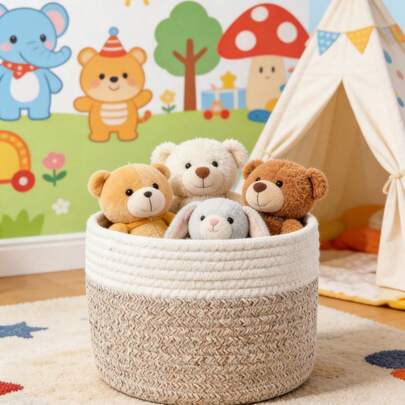 Collection Soft Woven Rope Storage Basket - Bohemian Jute & Cotton Plant Pot Holder, Natural Mix Rattan Garden Decor, Metal Frame Geometric Basket For Indoor/Outdoor Coastal Vibes, Versatile Home Organization, Back To School Dorm Room Essentials, Aesthetic Gift For Women