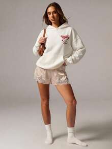 Avenya Quần short ống rộng cạp chun phối ren satin tương phản - Rượu sâm banh - Xem 5