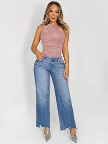 Sirith Women's Summer Fashion Ruched One-Shoulder Bodysuit - Pink - View 6