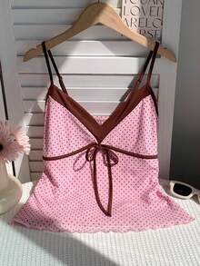 Comfortcana Camiseta de tirantes con estampado de lunares en contraste rosa, adecuada para fiestas de Año Nuevo y uso diario - Rosa - Ver 3