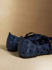 Rosivie Mocasines casuales de mujer con diseño de hebilla y calados - Azul zafiro 1 - Ver 4