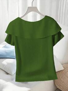 GlowEve 女式纯色蝴蝶结装饰短袖纽扣设计休闲T恤 - 綠色 - 查看 2