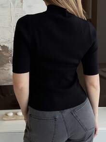 Katetique 女式半高领修腰七分袖毛衣上衣 Y2K 秋季 - 黑色 - 查看 2