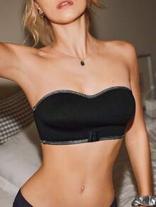 Casual-Comfy 1pc Fashion Contrast Satin Ribbon Front Closure Bustier For Women - Black - View 5