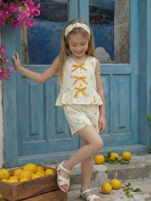 Emery Rose Kids Emery Rose Kids 两件套：无袖系带上衣和松紧腰短裤 - 黃色 - 查看 6