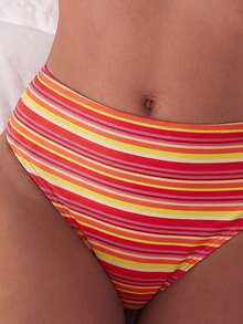 Swim Mod Set Bikini 2 Potong Wanita Musim Panas dengan Motif Warna Acak, Atasan Tali dan Celana Pendek Renang Pinggang Tinggi, untuk Liburan Pantai - MultiWarna - View 4