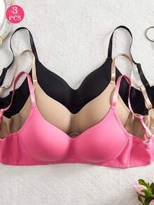 NudeFit 3cps Women's Comfortable Casual Minimalist Solid Underwear Without Underwire Soft Cup Anti-Sagging Bra - Multicolor - View 1