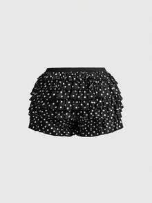 ROMWE Grunge Punk Y2K Baddie Leopard Print Ruffle Layered Low Waist Mini Shorts - Black - View 2