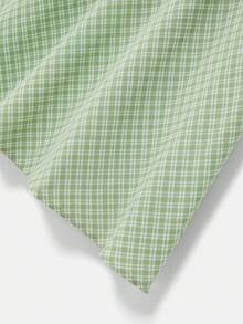 lacRébo 浅鼠尾草绿格纹印花中长连衣裙，V领短袖设计，可爱春夏风格，法式巴黎风，适合外出、商务休闲等各种场合，女士夏季休闲中长连衣裙，短袖连衣裙 - 彩色 - 查看 9