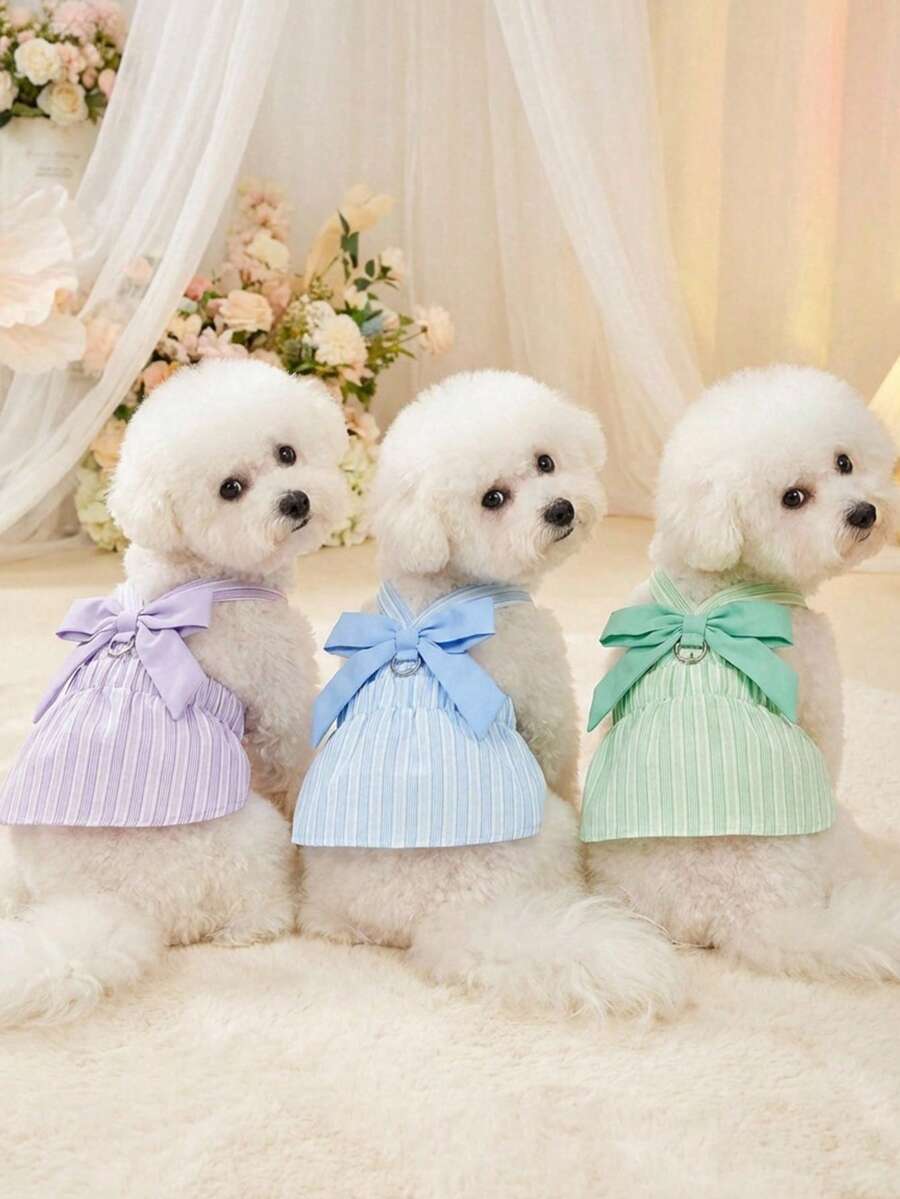 PETSIN Quần áo cho chó, quần áo cho mèo, váy cho thú cưng, bộ sưu tập xuân/hè mới, váy cho cún con, váy công chúa đa năng, họa tiết kẻ sọc, quần áo cho động vật nhỏ, kem chống nắng mát mẻ - Nhiều màu - Xem 1