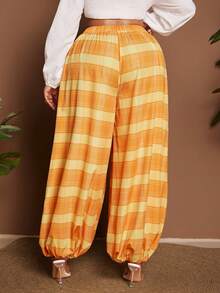Maweii 女士复古格纹灯笼裤，时尚休闲度假必备单品，多色独特设计，适合日常、街头、海滩穿着，宽松版型，简约风格，大码可选 - 彩色 - 查看 3