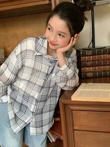 Dazy Kids Áo sơ mi dài tay in họa tiết thường ngày cho bé gái tuổi teen, thích hợp mặc mùa hè. - Màu Xám nhạt - Xem 6