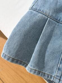 Comfortcana Shorts de mezclilla azul claro con cintura alta y plisados en línea A para mujeres, casual de verano para vacaciones y días festivos, shorts de mezclilla de corte holgado, primavera - Azul lavado medio - Ver 4