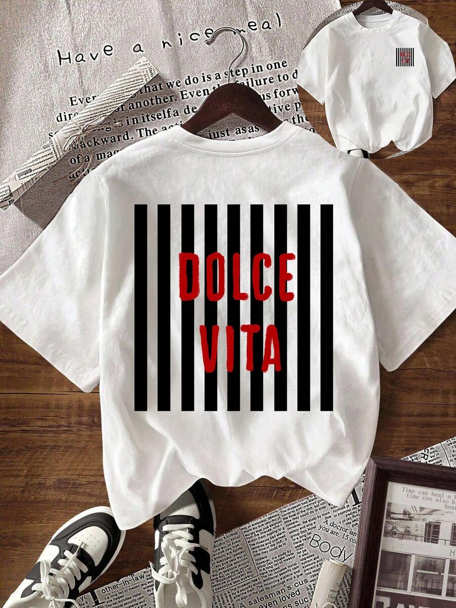 EMERY ROSE Camiseta casual de cuello redondo de manga corta con estampado de rayas, para el verano - Blanco - Ver 1