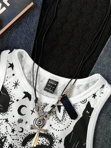 Attitoon Top de tirantes ajustado de cuello redondo minimalista casual, adecuado para el verano - Multicolor - Ver 3