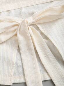 Sweetra 2件套春夏新款船领荷叶边喇叭袖上衣T恤和喇叭裤，适合通勤、外出，百搭实用 - 杏色 - 查看 4