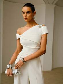 ZEYLAH Mono asimétrico de unicolor de moda para primavera y verano - Blanco - Ver 4