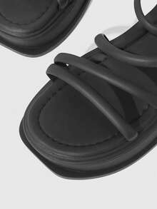 HighSole 女士休闲厚底凉鞋，适合日常穿着 - 黑色 - 查看 5