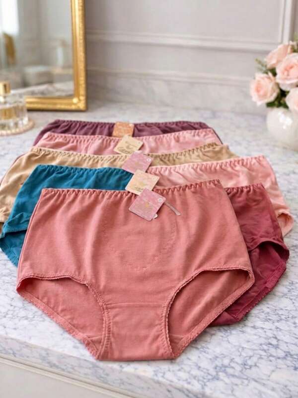 Calzón de mujer de cintura alta cómodo y elástico, ropa interior femenina suave y transpirable, diseño liso con costuras reforzadas  para mayor comodidad, estilo básico ideal para uso diario, colores pasteles.