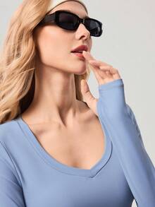 OutZeal Workout Tops Women Sports Tee Gym Yoga Pilates Cool Touch UV Protection Bra-In Back Mesh Cropped Tops - Blue - View 8