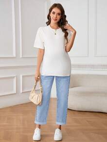 SHEIN Maternity Solid Color Casual Jeans - Light Wash - View 7