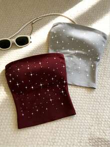 Resyla Set de 2 tops cortos decorados con rhinestones de alta calidad para mujeres - Multicolor - Ver 4
