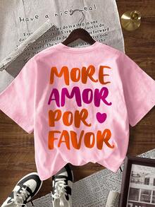 EMERY ROSE Camiseta de mujer de manga corta con cuello redondo y estampado de letras coloridas - Rosa Pálido - Ver 6
