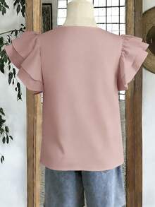 Rusticease Women's Solid Color Minimalist Daily Wear Round Neck Cap Sleeve Blouse,Summer Top - Dusty Pink - View 7