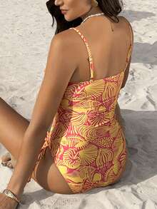 Swim Vcay Traje de baño de una pieza con estampado total y drapeado, adecuado para vacaciones en la playa, fiestas en la piscina y fiestas en la playa - Multicolor - Ver 5