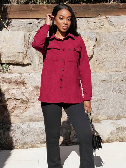 Yess Loren Camisa casual con bolsillo de utilidad de unicolor y manga larga para mujer, primavera/otoño