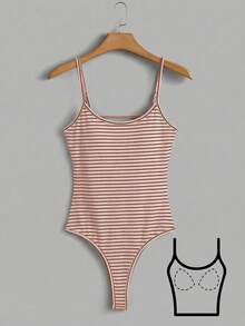 Comfortcana 女士性感粉棕条纹露背连体衣，夏季 - 彩色 - 查看 2