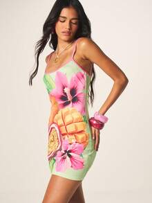 MISSGUIDED Đầm hai dây ngắn kiểu nhiệt đới với họa tiết trái cây và viền hồng, thích hợp cho nữ dự tiệc mùa hè. - Nhiều màu - Xem 4