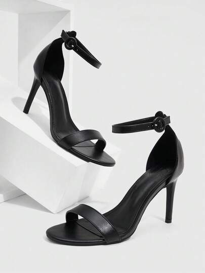 CUCCOO SZL Women Shoes Women's New European And American Simple Fashion French High Heel Color Scheme Bright Cloth Heel Thin Heel Round Toe Rubber Band Buckle Word Belt Sexy Comfortable Light Versatile Commute Spring Summer Autumn PU Face Workplace Classic Sandals Festival Party Street Elegance Women's Shoes