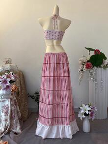 SuriyaCove 女士春夏印花不对称荷叶边沙滩/度假裙 - 粉色 - 查看 2