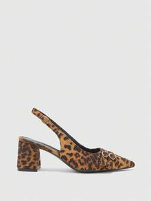 CUCCOO BIZCHIC Damen elegante Slingback-Sandalen mit Leopardenmuster und dickem Absatz - Leopardenmuster - Übersicht 1