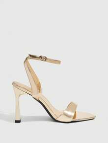 CUCCOO SZL 女士可调节简约酒红色高跟凉鞋，适合日常休闲穿着，春季鞋履，春假复活节舞会高跟鞋 - 淺金色 - 查看 2