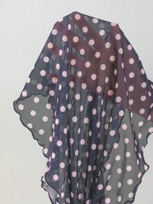 Swim Mod 女士波点印花露背系带性感比基尼三件套，适合海滩度假 - 藏蓝色 - 查看 6