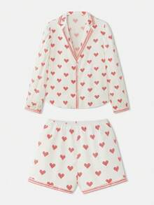 lacRébo Bộ đồ ngủ gồm áo và quần short in hình trái tim màu đỏ, kiểu dáng dễ thương, cổ điển, lãng mạn, phong cách Pháp, Paris, thích hợp cho ngày Valentine. Bộ đồ ngủ cho nữ, áo ngủ cho nữ, đồ mặc nhà cho nữ, bộ đồ ngủ cho nữ, đồ mặc nhà cho nữ. - Nhiều màu - Xem 9