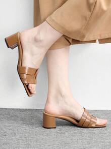 CUCCOO BIZCHIC Sandal Hak Tinggi Wanita Warna Cokelat dengan Tali Silang, Sandal Hak Tinggi Nyaman dengan Ujung Persegi, Gaya Sandal untuk Perjalanan Musim Panas - Coklat - View 4