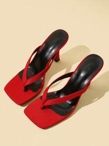 Glamine Women's Classic Minimalist Striped Thong High Heel Sandals - Red - View 6
