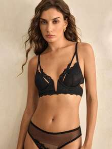Charlaine Full Coverage Underwire Bra With Lace Trim, Supportive, Comfortable, French/Italian Romantic Style, Suitable For Everyday Wear, EasyComfort ChicAutumn - Black - View 2