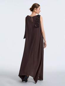 Aalyst Women's Summer Casual Vacation Dark Brown Sleeveless A-Line Dress,High-Quality Pleated Fabric,Ruffle Design Beach Outfit For Party Daily Gathering - Brown - View 5