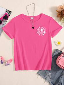 Tween Girls' Oversized Short Sleeve Loose Fashionable Printed Casual T-Shirt, Summer - White - View 3