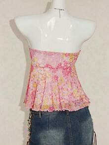 INAWLY 女士简约印花抹胸休闲上衣 - 粉色 - 查看 2