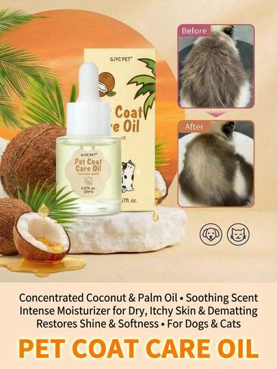 PETSIN Concentrated Coconut & Palm Elixir With Soothing Scent - Pet Coat Repair Oil With Easy Dropper - Intense Hydration For Dry, Itchy Skin & Detangles Matted Fur - Restores Shine & Softness, 0.67 Fl Oz