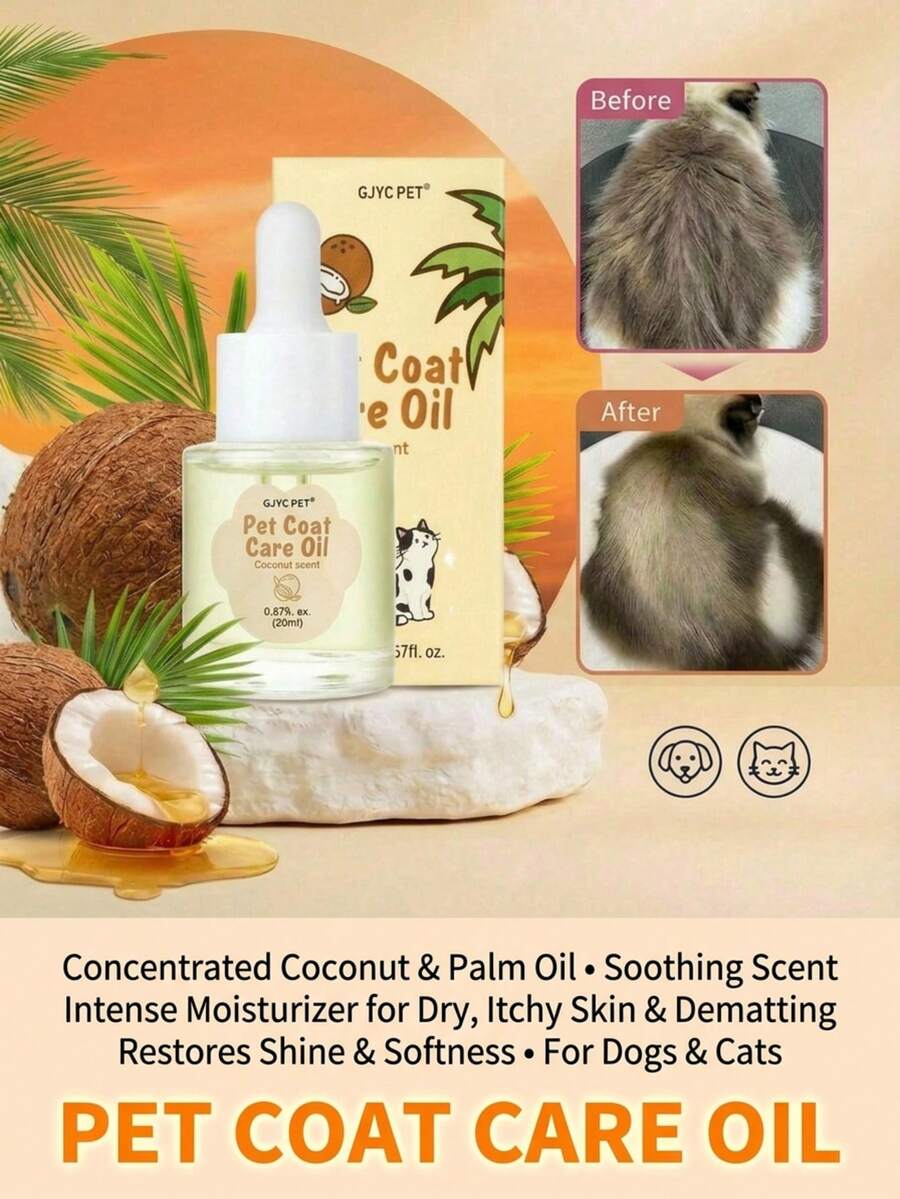PETSIN 浓缩椰子棕榈精华液,舒缓香氛 - 宠物毛发修复油,配有便捷滴管 - 深层滋润干燥瘙痒的皮肤,轻松梳理打结的毛发 - 恢复光泽和柔软度,0.67 液盎司 - 彩色 - 查看 1
